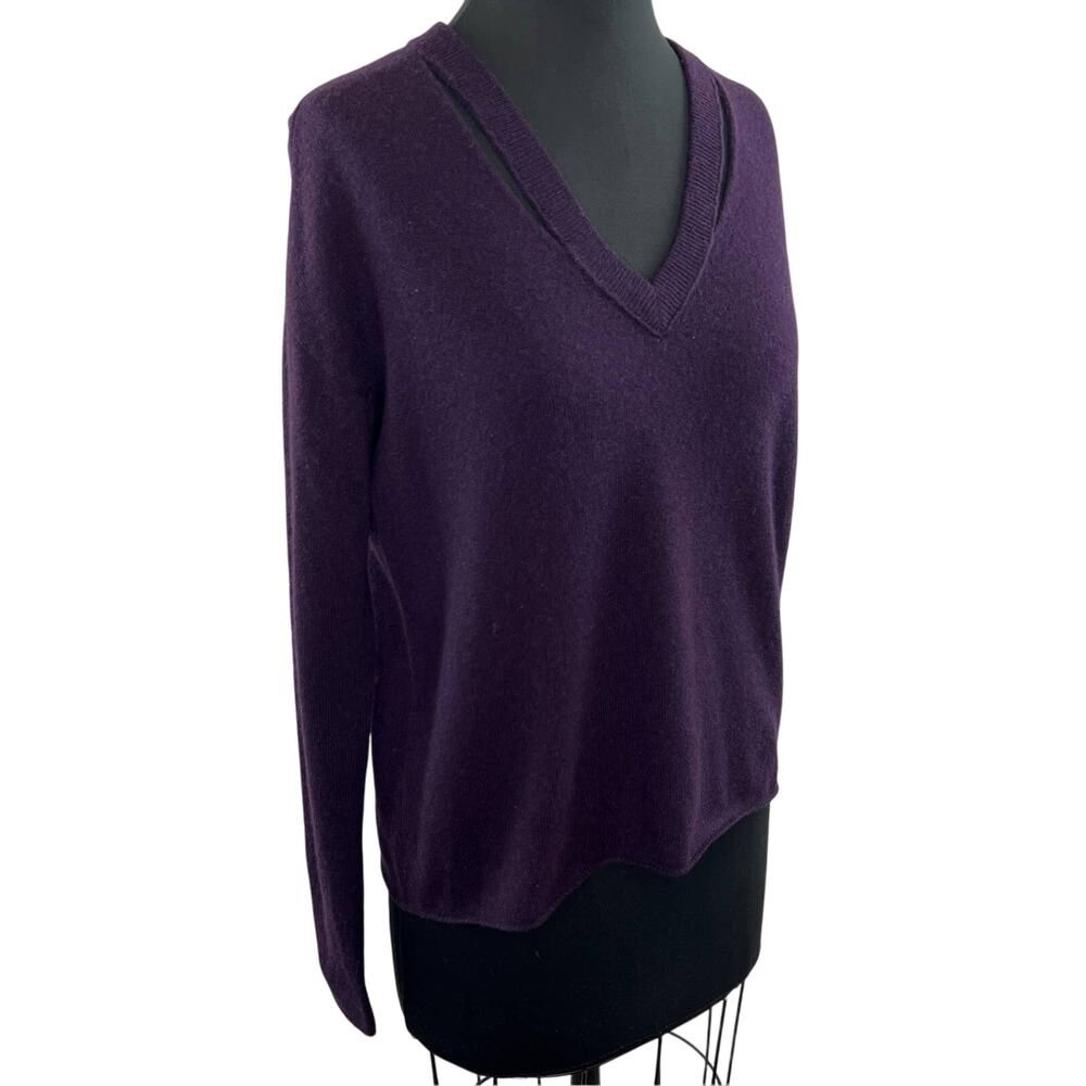 Minnie Rose Purple V-Neck Long Sleeve Cashmere Pullover Knit Sweater Size XS